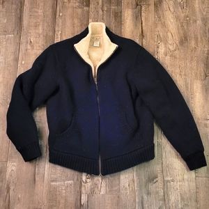 L.L. Bean Lambswool Navy Zipup Sweater